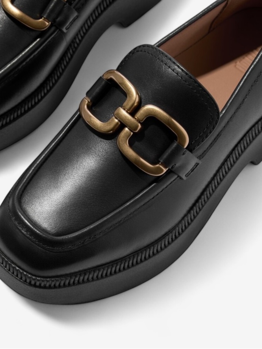 FITFLOP F-Luma Leather Loafer with Gold Buckle Accent